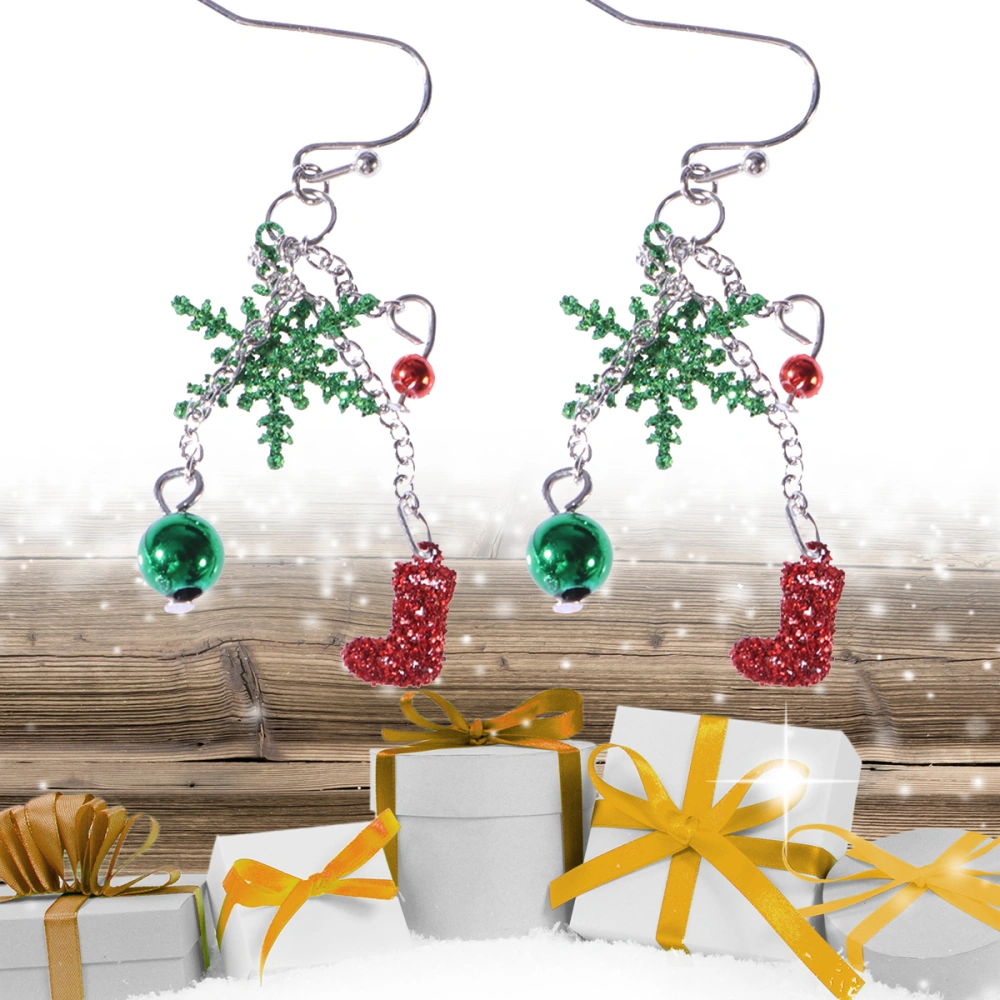 Christmas Earrings Red Christmas Socks Green Snowflakes Pendants Earrings Female Christmas Decorations