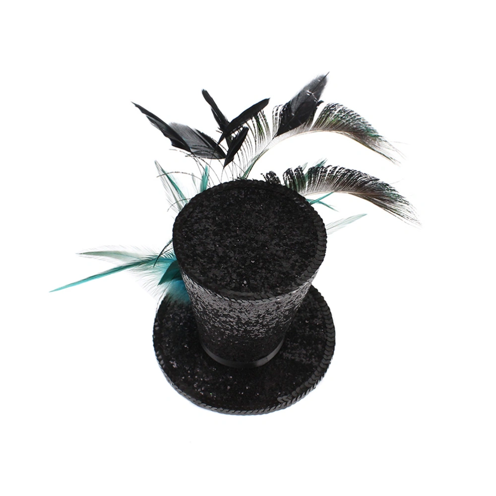 1PC Feather Hat Barrette Elegant Hairpin Banquet Headdress Hair Accessories for Women Ladies Party (Black)