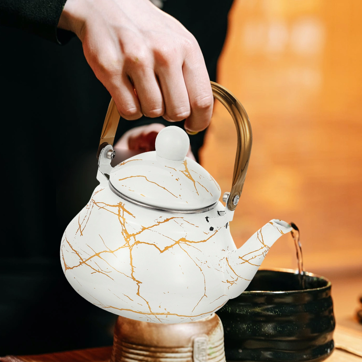 Enamel Tea Pot Thickened Tea Kettle Practical Teapot Patterned Water Kettle
