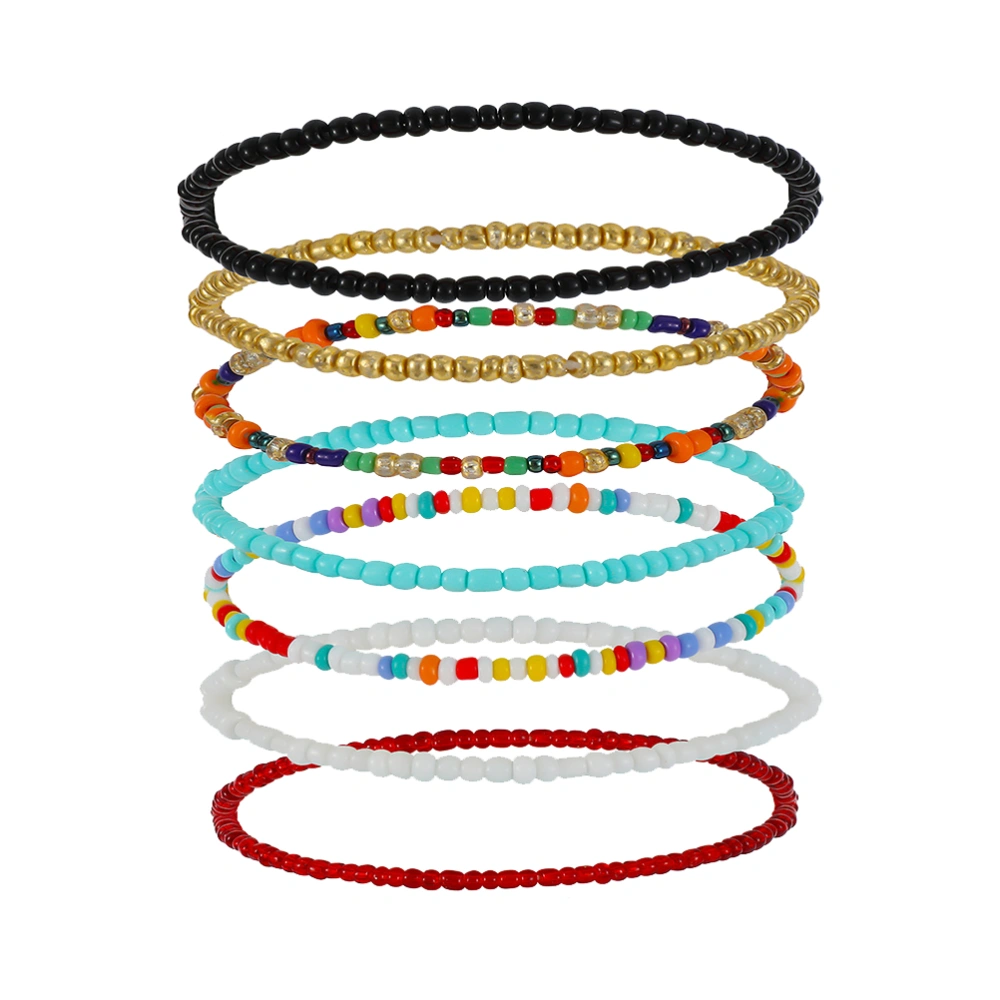 7Pcs Single-layer Wrist Chains Simple Handmade Ankle Decorations Elastic Ankle Pendants Colorful