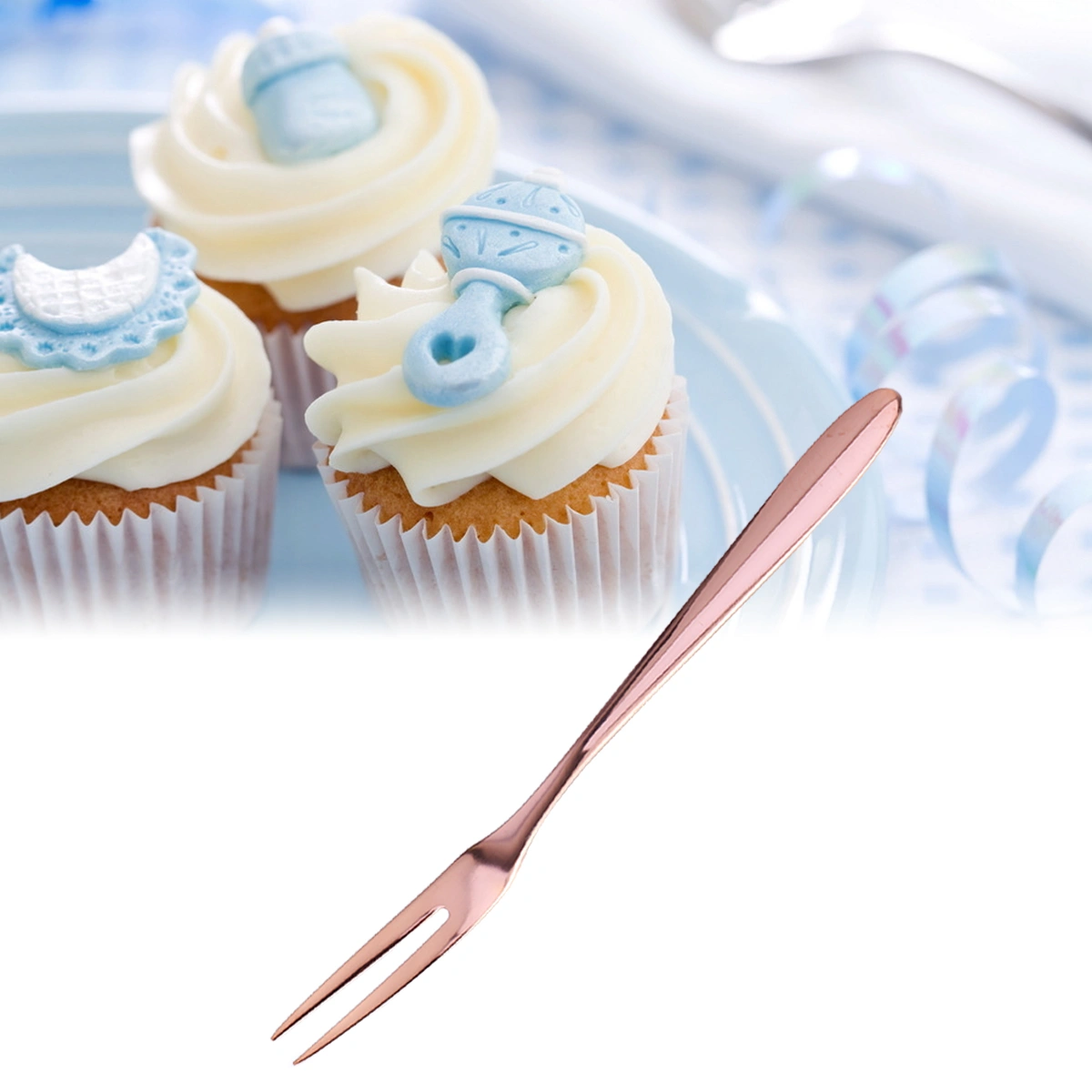 Stainless Steel Fruit Forks Two-tine Dessert Forks Long Handle Pitchforks for Cake Fruit Beefsteak (Rose Gold)