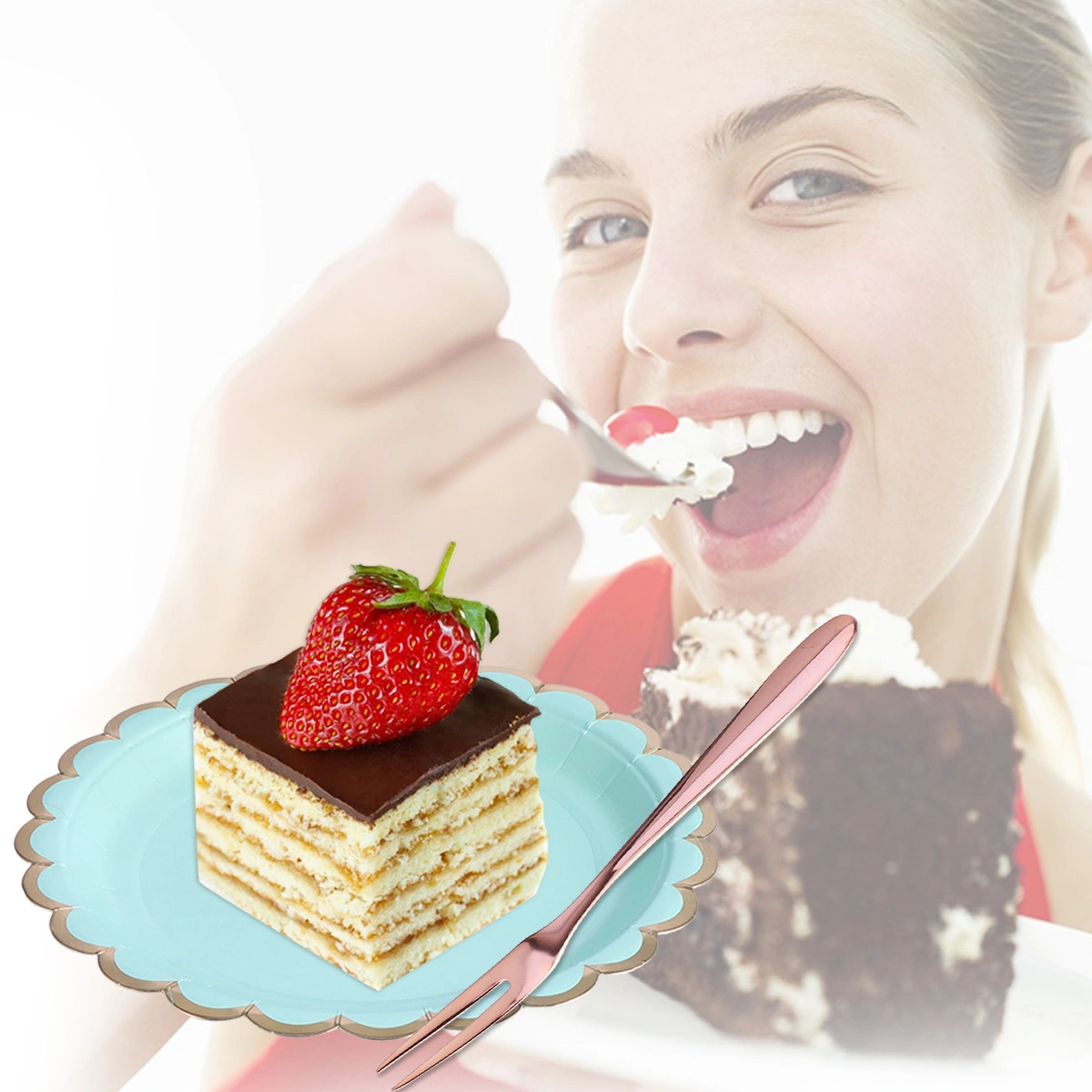 Stainless Steel Fruit Forks Two-tine Dessert Forks Long Handle Pitchforks for Cake Fruit Beefsteak (Rose Gold)