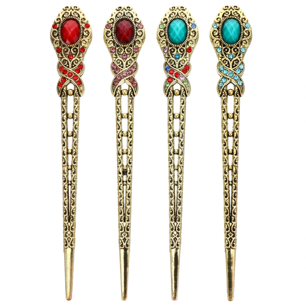 4pcs Ancient Hair Sticks Retro Rhinestone Headdress Retro Alloy Hair Sticks