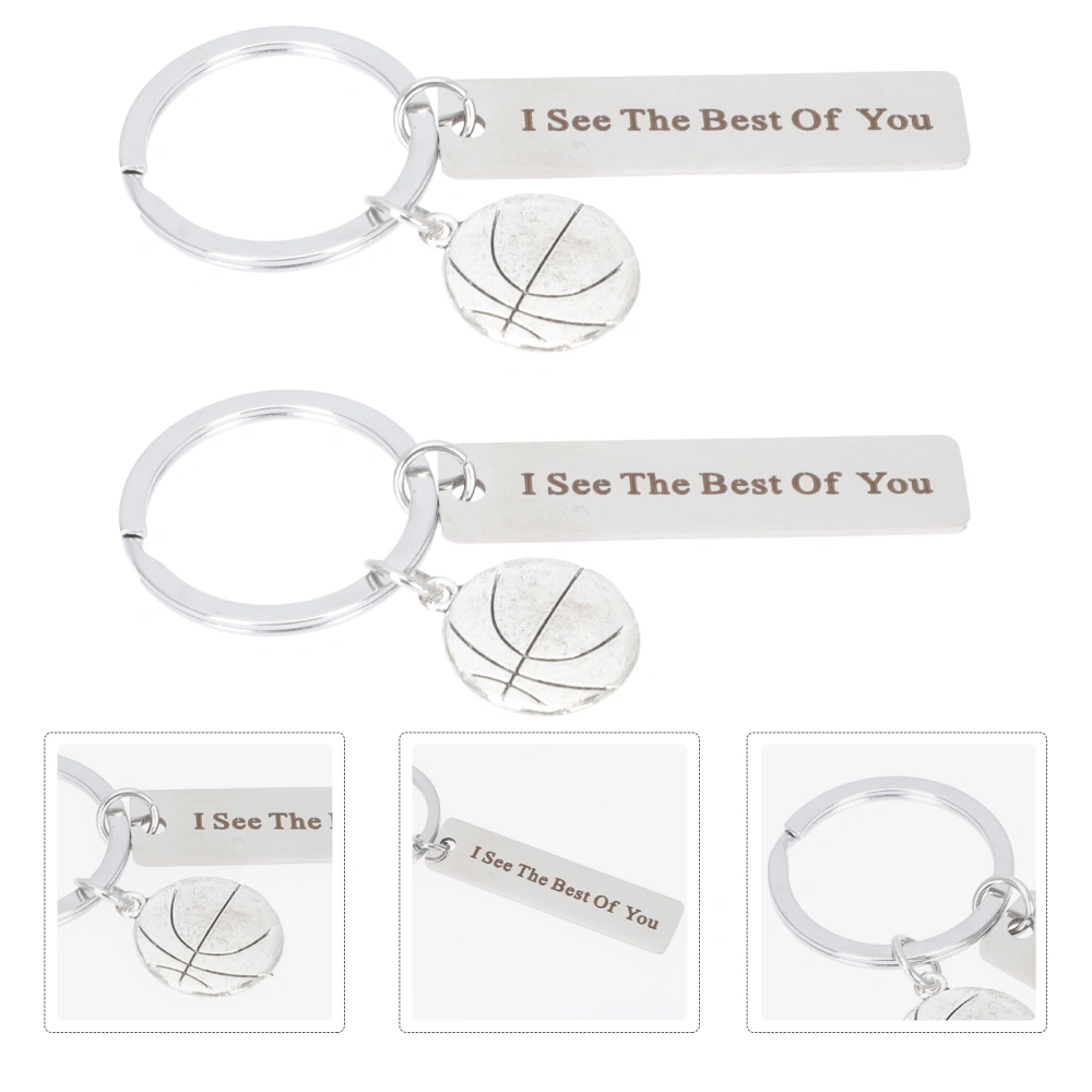 2pcs Basketball Shaped Pendants Alloy Key Chain Decorative Basketball Fan Gift