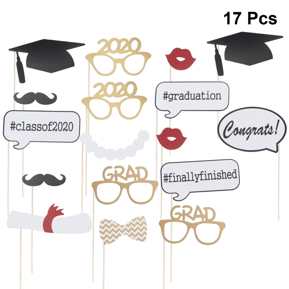 17pcs 2021 Graduation Party Photo Props Set Handheld Creative Graduation Hat Glasses Photography Accessories Party Favor