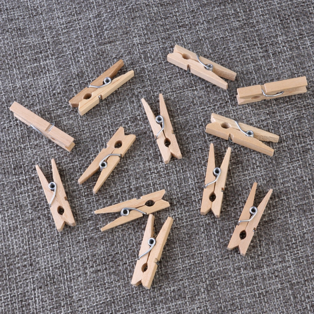 ULTNICE 100pcs Mini Natural Wooden Clothe Photo Paper Peg Clothespin Craft Clips 3cm