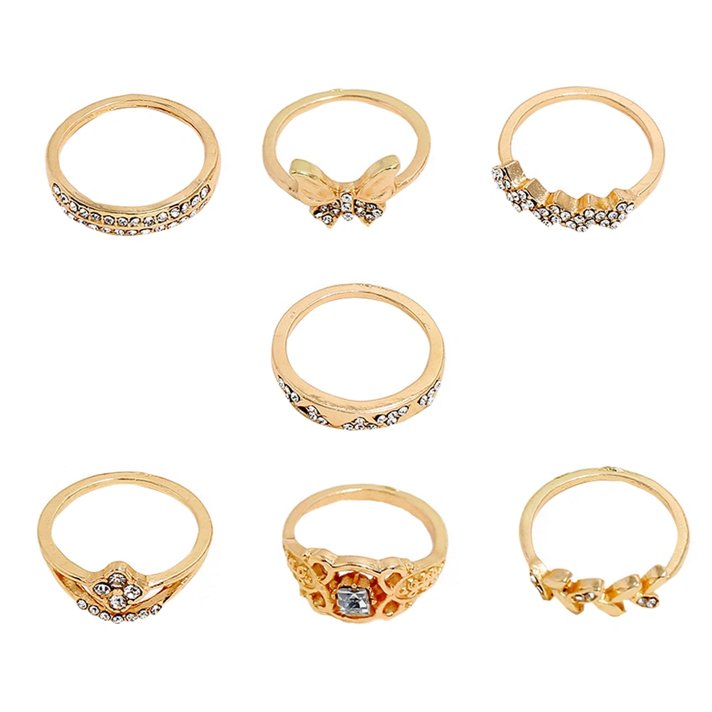 7pcs Rhinestone Inlaid Rings Retro Rings Set Fashion Finger Decorations (Golden)