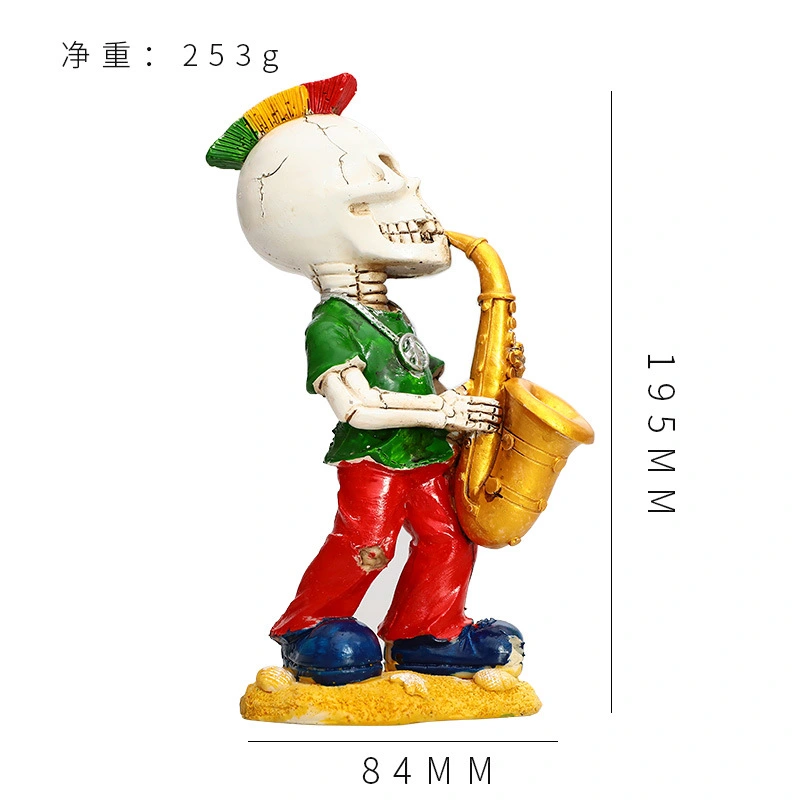 Cool Skeleton Figurine with Saxophone Decorative Cool Skeleton Statue Halloween Desk Decoration