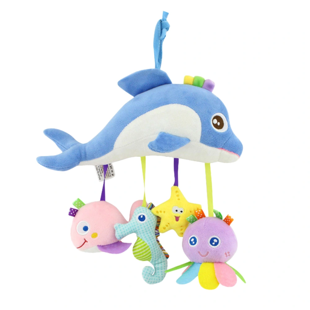 1pc Sea Animal Plush Toy Kids Crib Hanging Stuffed Toy Pacified Toy for Baby Toddlers (Dolphin with Random Pendant Color)