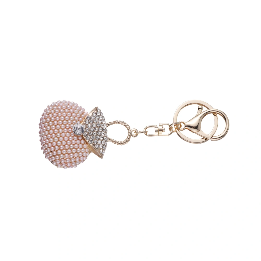 Creative Key Chain Pearl Handbag Shape Handbag Crystal Diamond Metal Key Ring Decorations Accessories for Women Girls (Pink)