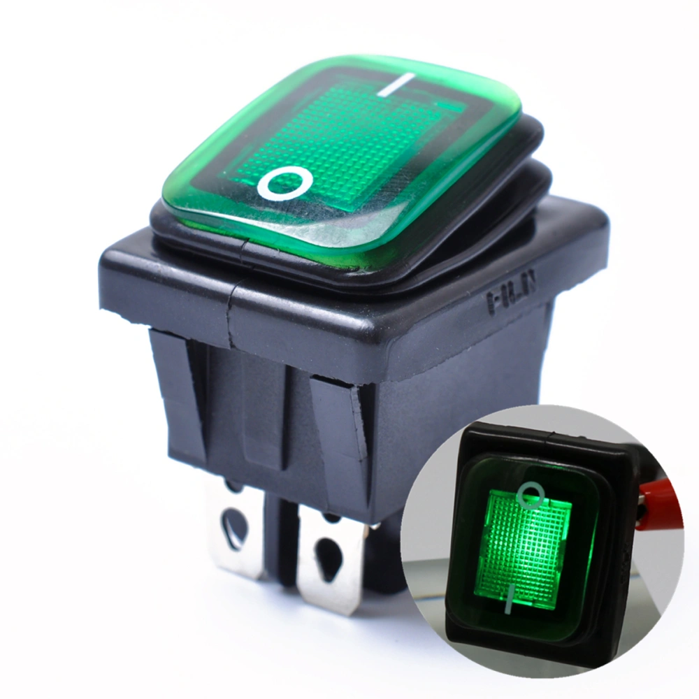 Rocker Toggle Switch On-Off-On 4 12V DC Car Boat Automobiles Waterproof LED Latching Switches (Green Light)