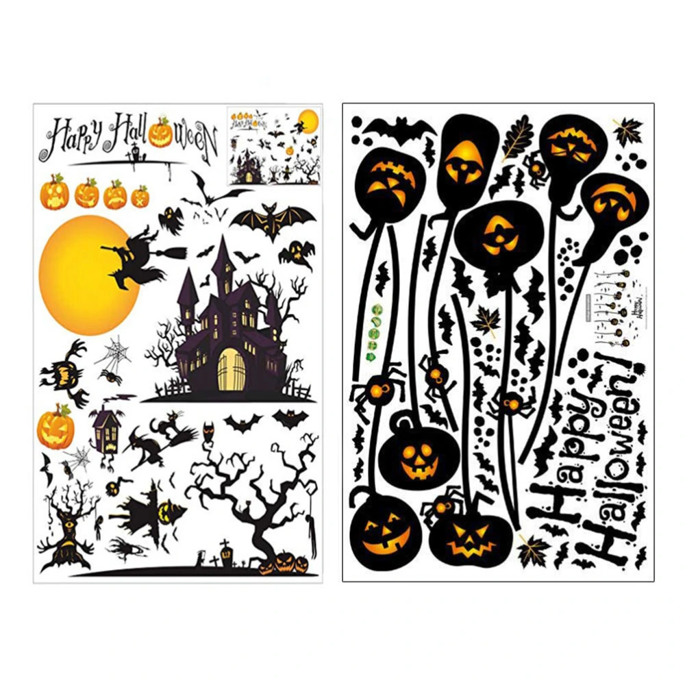 2 Pcs Halloween Scary Wall Pastes Pumpkin Wall Stickers Terror Door Pastes Halloween Posters - Free Collage (Black)