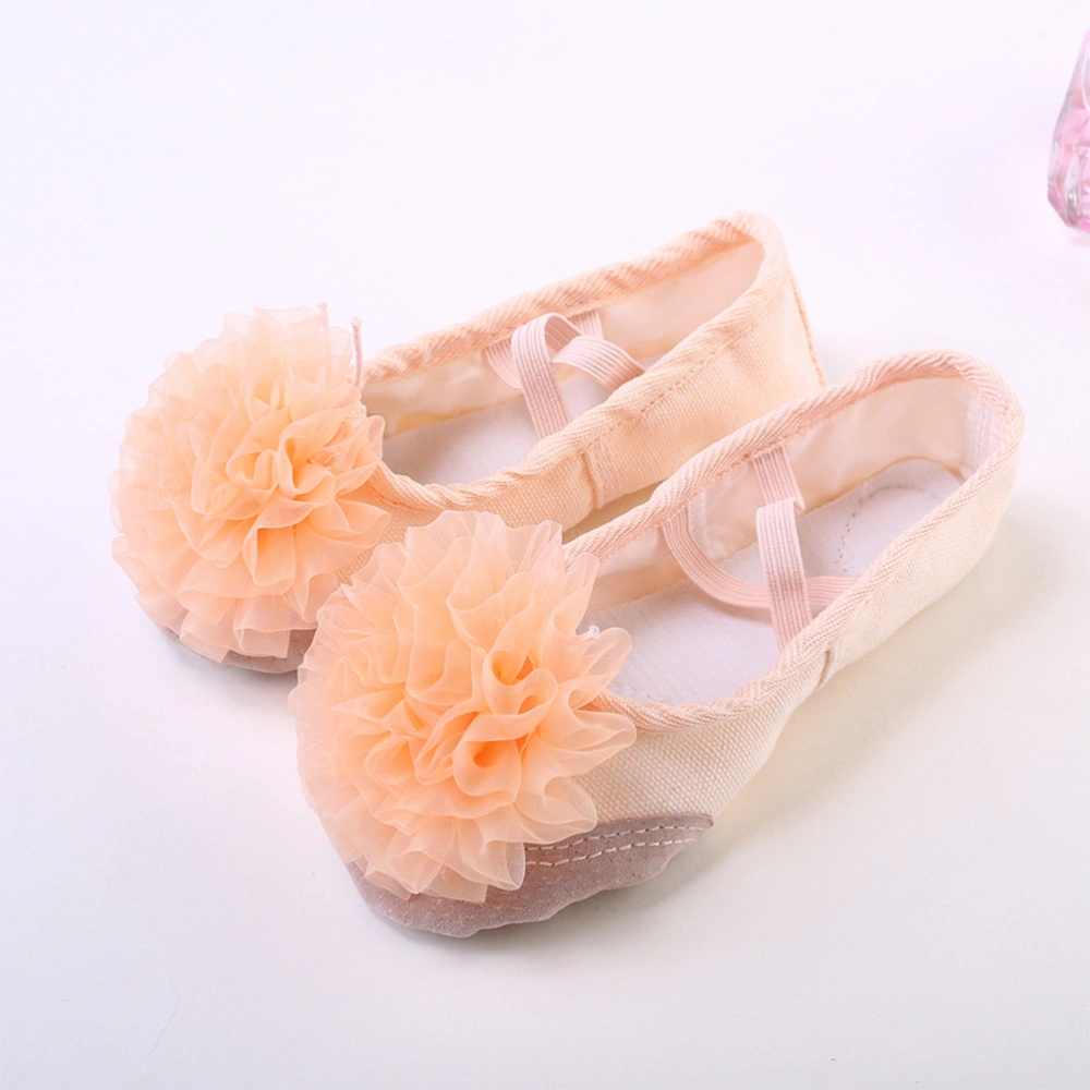 1 Pair of Gauze Flower Dancing Shoes Sole Ballet Shoes Lace-free Belly Dance Shoes for Kids Children Size 23