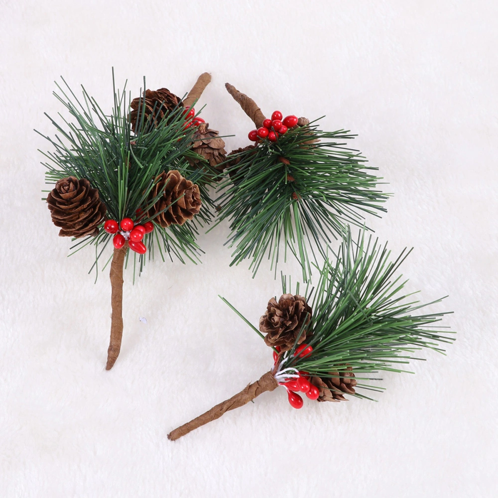 12pcs Small Artificial PVC Pine Picks Stems Trees With Berries Pinecones for Christmas Flower Arrangements Wreaths Home Decoration