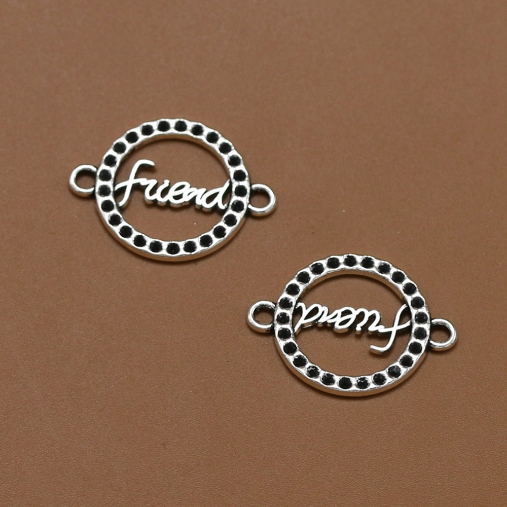 20pcs Round Alloy Friend Letters Pendants Charms DIY Jewelry Making Accessory for Necklace Bracelet (Antique Silver)