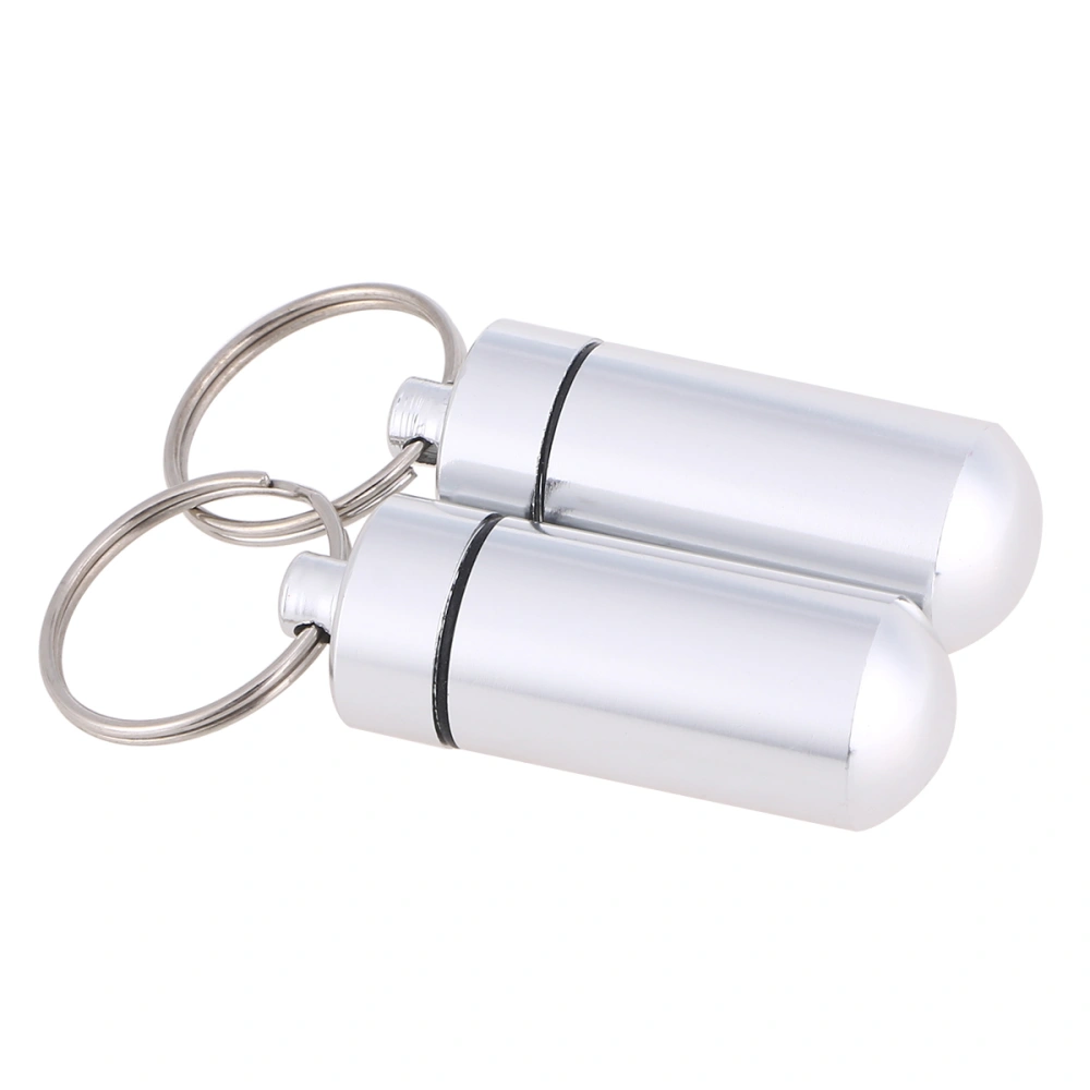 2 Pcs Aluminum Alloy Mini Pill Box Portable Keychain Pill Case Waterproof Pill Holder Container (Silver)