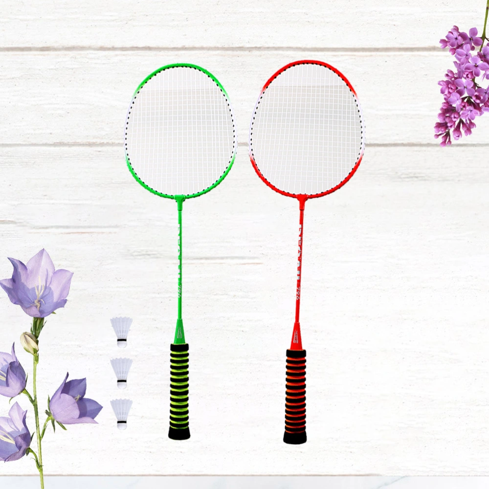 2 Pcs Steel Alloy Badminton Racket Sponge Color Grip Training Outdoor Sports Leisure Toys Badminton Set with 3 Pcs Badminton Balls for Practice Professional Use