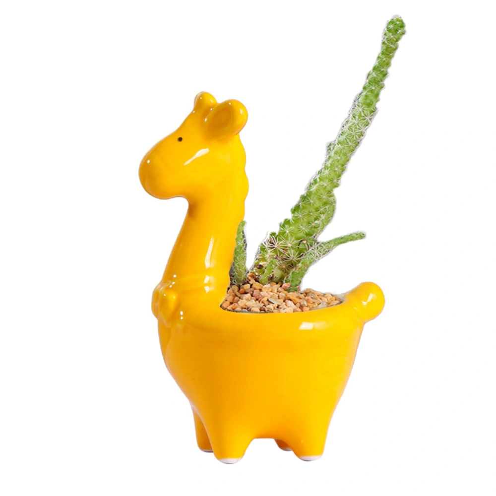 1Pc Giraffe Design Flowerpot Mini Ceramic Planter Succulent Container Bonsai Supply for Home Office (Yellow)