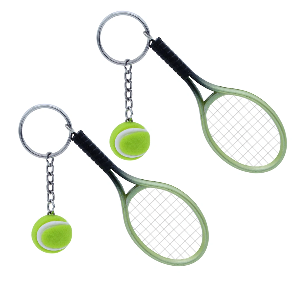 2pcs Tennis Racket Key Ring Charm Tennis Ball Key Chain for Kids Adults Girls Green