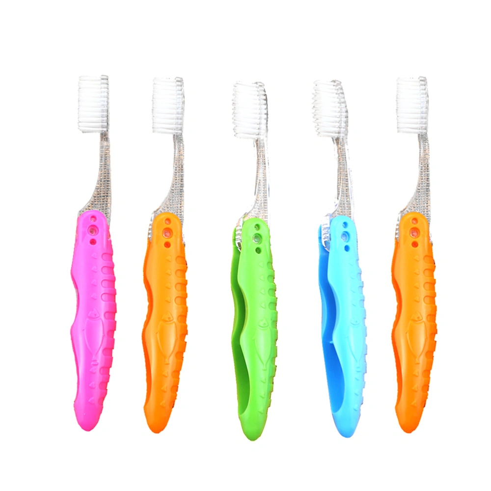 5 Pcs Outdoor Oral Health Care Tool Foldable Toothbrush Portable Travel Tooth Brush Camping Hiking Dental Cleaning Tool (Random Color)