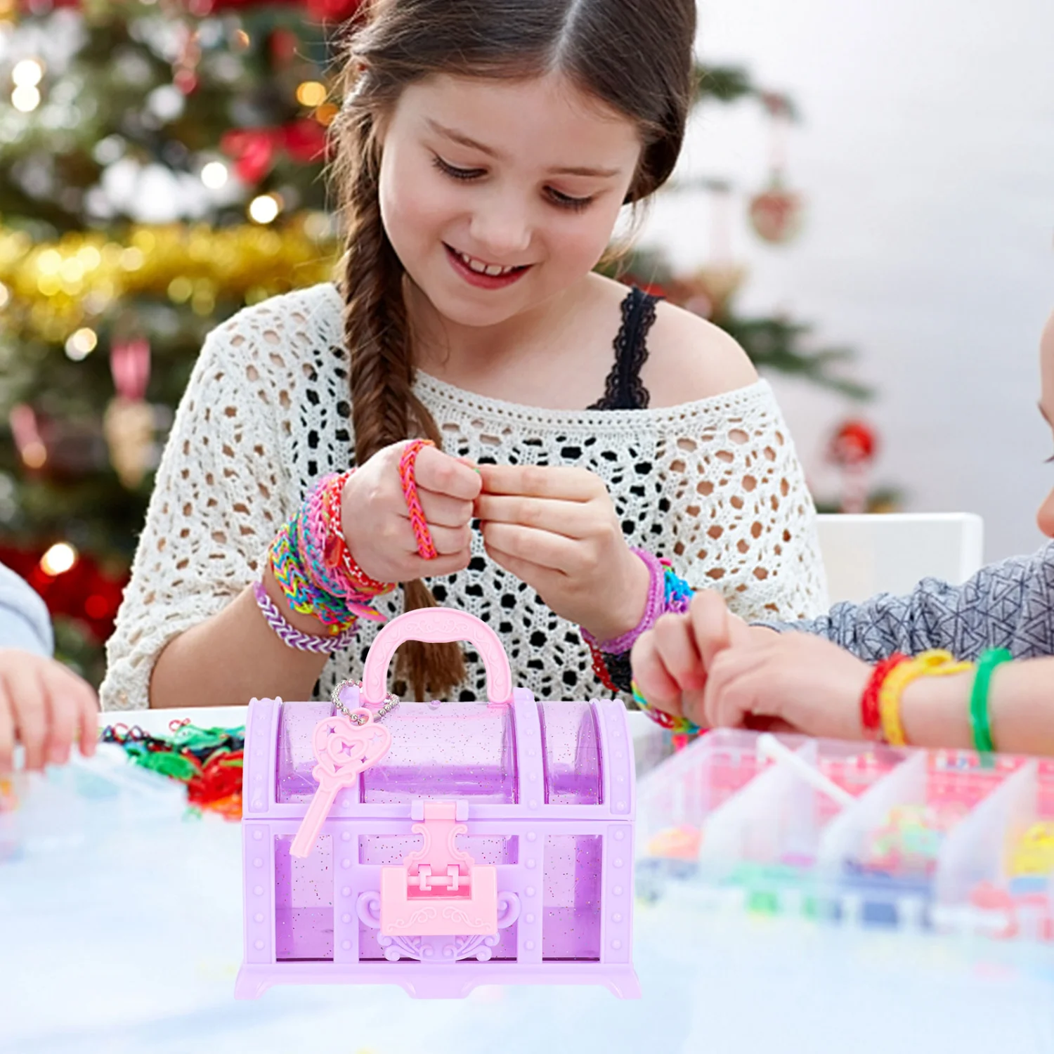 2Pcs Girls Treasure Box Toys Little Girl Makeup Box Table Jewelry Organizer