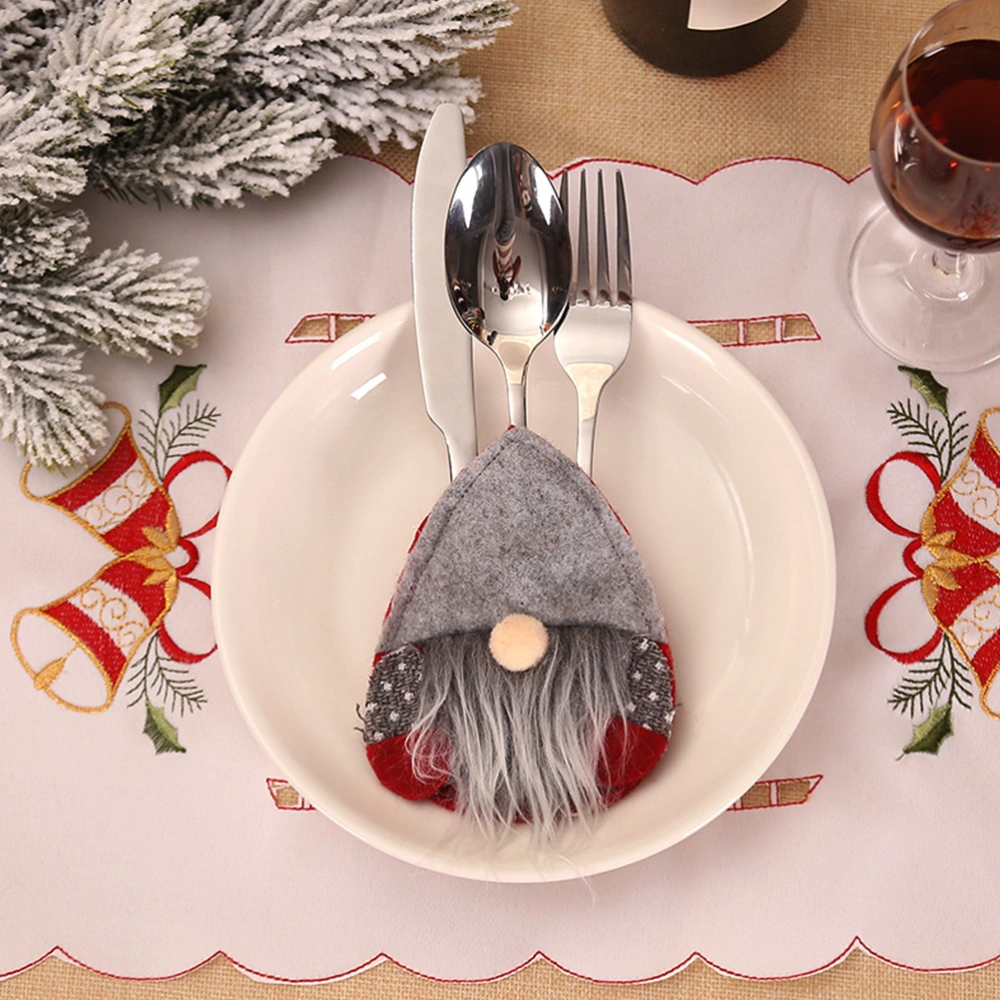 3 Pcs Christmas Spoon Holder Pocket Xmas Fork Bag Silverware Holder Pouch Wine Bottle Cover for Christmas Party (Red Hat+Coffee Hat+Grey Hat)