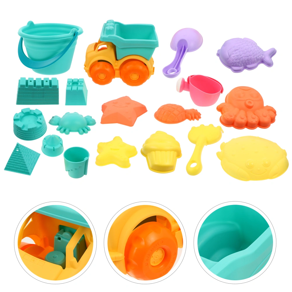 19pcs Kids Sand Toy Car Set Beach Sand Mold Early Educational Toy (Random Color)