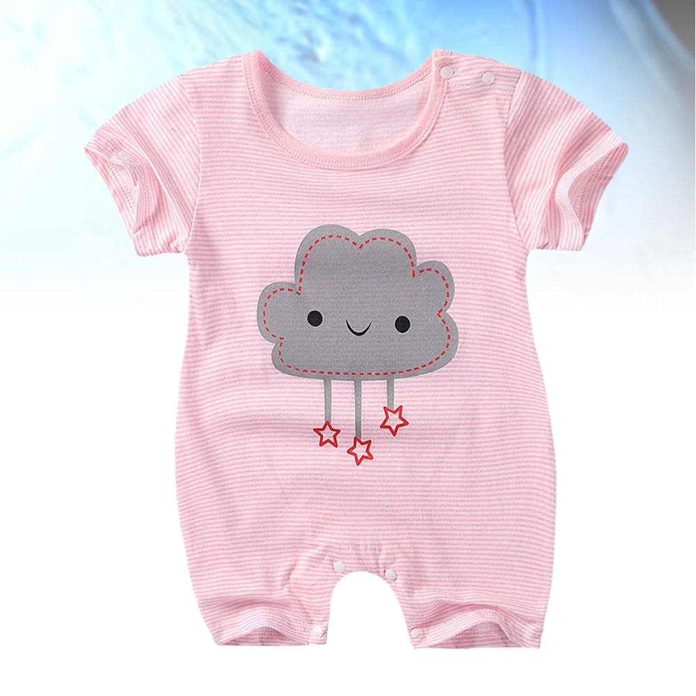 Newborn Baby Summer Short Sleeve Cotton Jumpsuit Cartoon Rompers Outfits 80cm (Stripe Cloud)