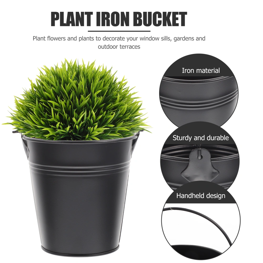 5Pcs Iron Flower Pot with Handle Small Garden Plant Pot Vase for Garden