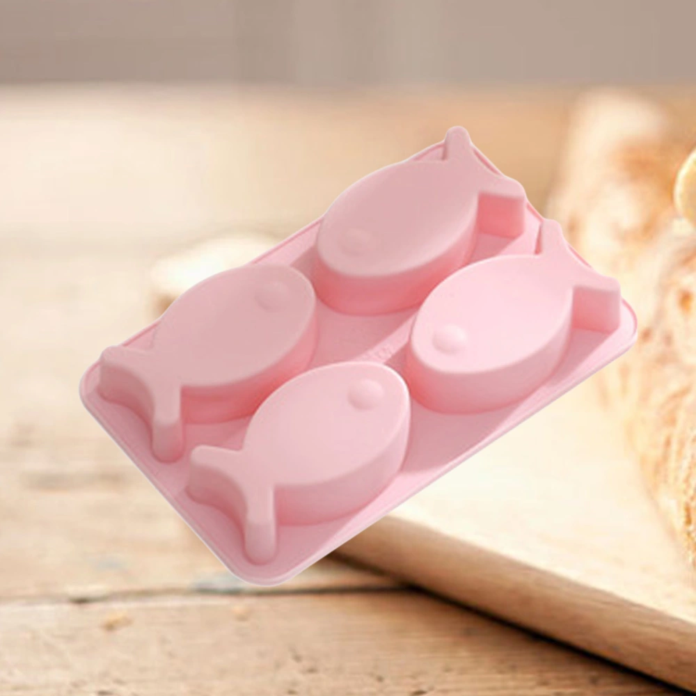 4 Grids Fish Ice Cube Tray Food Grade Silicone Mold Cake Decorating Tool Cupcake Dessert Chocolate Fondant Mold (Pink)