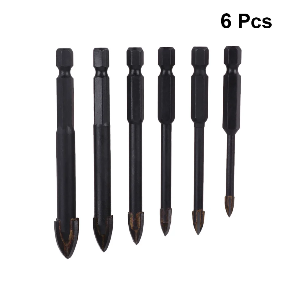 6Pcs Multi-function Triangular Bit Ceramic Tile Wall Plastic Wood Punching Multi-function Hole Opener Black (4mm 5mm 6mm 8mm 10mm 12mm)