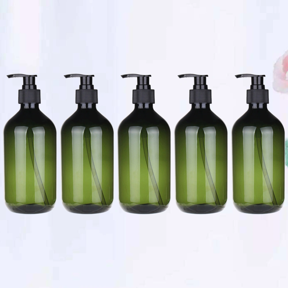 5pcs 300ml Plastic Pump Bottles Empty Refillable Lotion Bottles Shower Gel Shampo Bottles (Blackish Green Bottle with Black Pump)