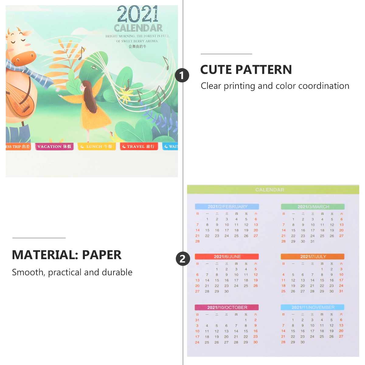 1Pc Portable 2021 Desk Paper Calendar Desktop Calendar Agenda Organizer (OX)