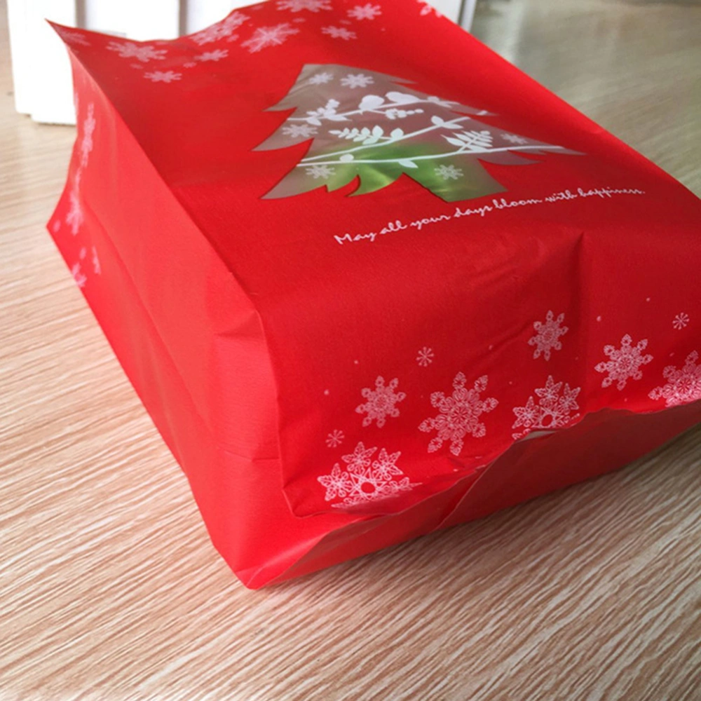 50pcs Candy Bags Christmas Tree Snowflake Pattern Christmas Cookie Bag Flat Pocket Snack Gift Bag Biscuits Packing Bag Creative No  Ribbon Red