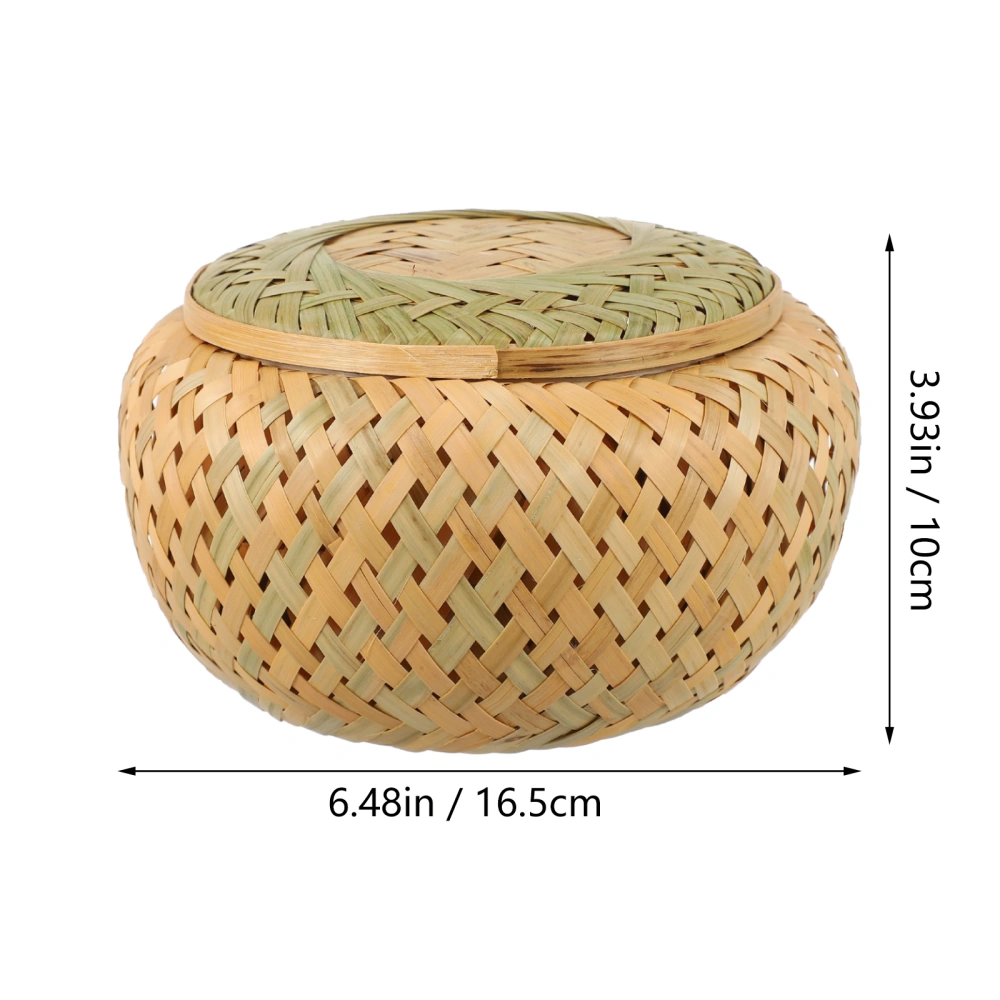 1pc Bamboo Weaving Basket Double-layer Storage Trays Useful Food Serving Baskets