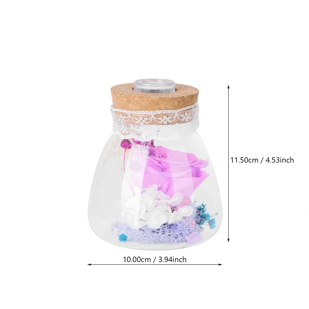 Luminous Rose Wish Bottle Desktop Ornament Flower Inside Glass Bottle Dreamy Night Light for Gift (Purple)