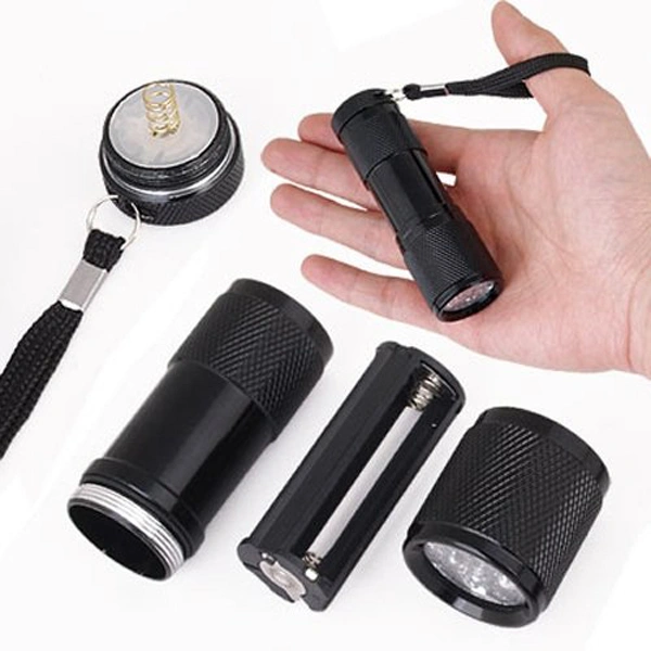 9-LED UV Ultra Violet Mini LED Flashlight Blacklight Torch Light Lamp (Black)