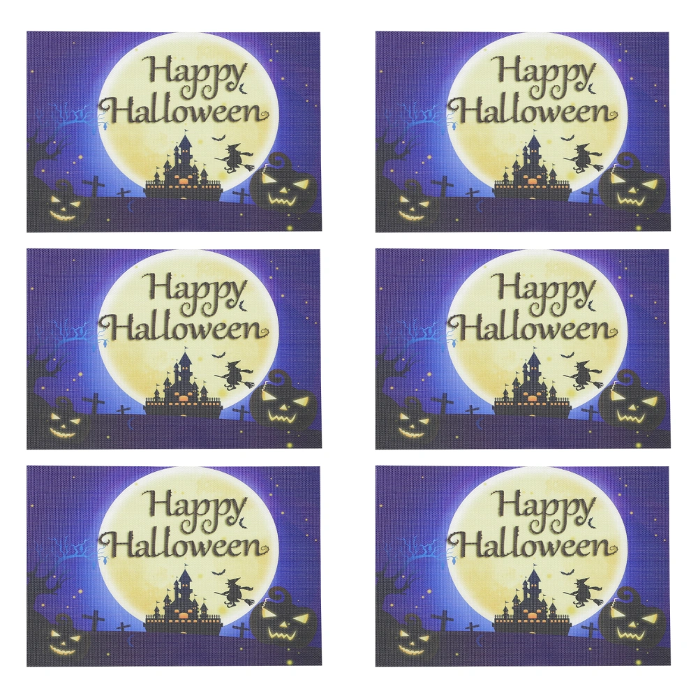 6pcs Halloween Placemat Witch Castle Pumpkin Placemat Heat-resistant Placemat