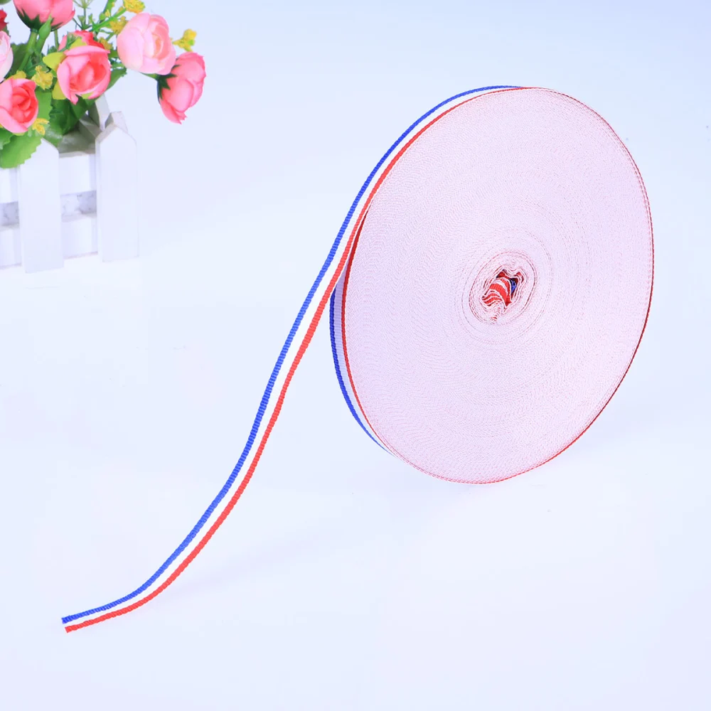 1CM Stripes Ribbon 50M/Roll for Costume Bag Gifts Wrapping Party Deco Wedding Supplies (Red White and Blue)