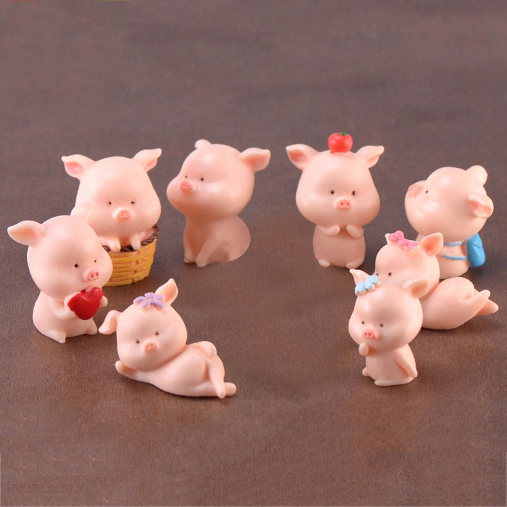 8PCS Micro Landscape Resin Craft Potted Pig Ornaments Bonsai Decor Use Tool Set(Assorted Color)