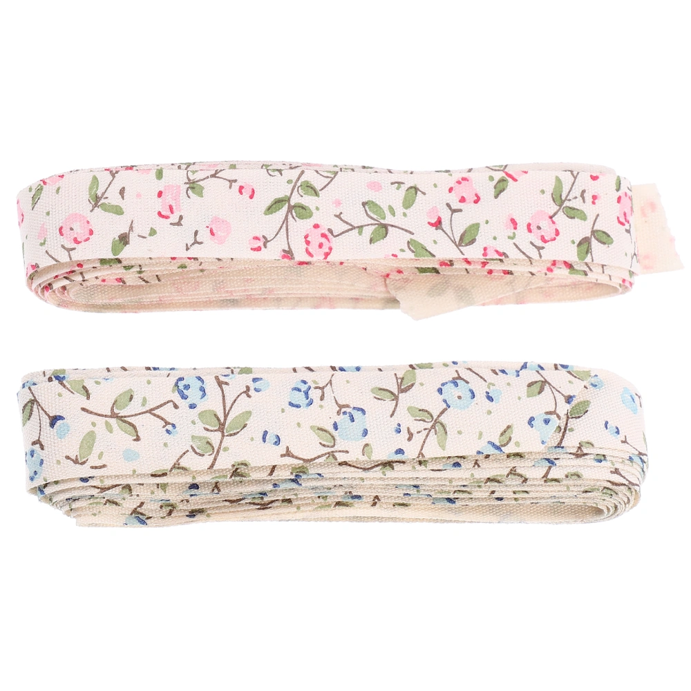 2 Rolls Floral Cotton Ribbon Gift Baking Packaging Ribbon Festival Decor Ribbon