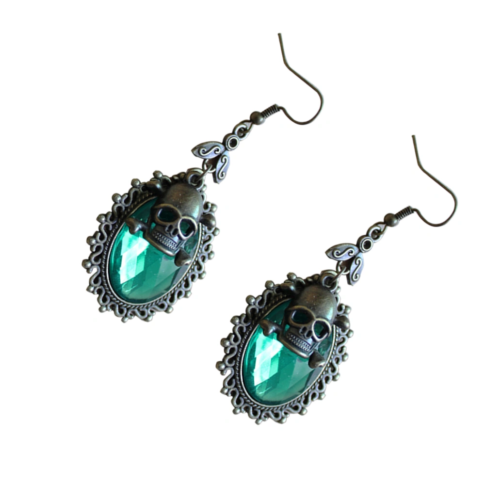 Halloween Gothic Skull Crystal Earrings Vintage Steampunk Punk Party Eardrop (Green)