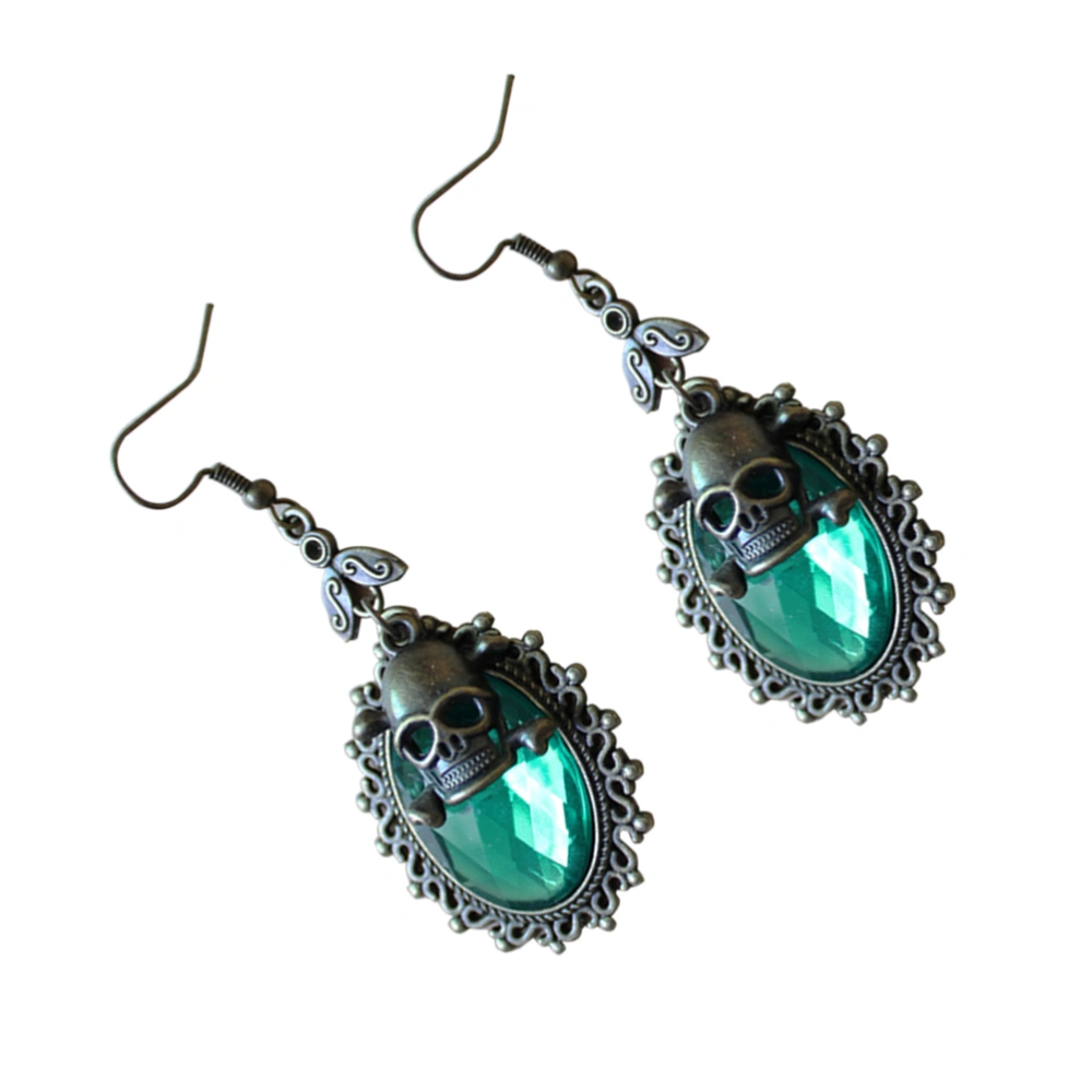 Halloween Gothic Skull Crystal Earrings Vintage Steampunk Punk Party Eardrop (Green)