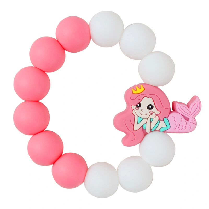 Baby Silicone Teething Bracelet Baby Teether Toy Teething Beaded Bracelet for Toddler (Mermaid Charm)