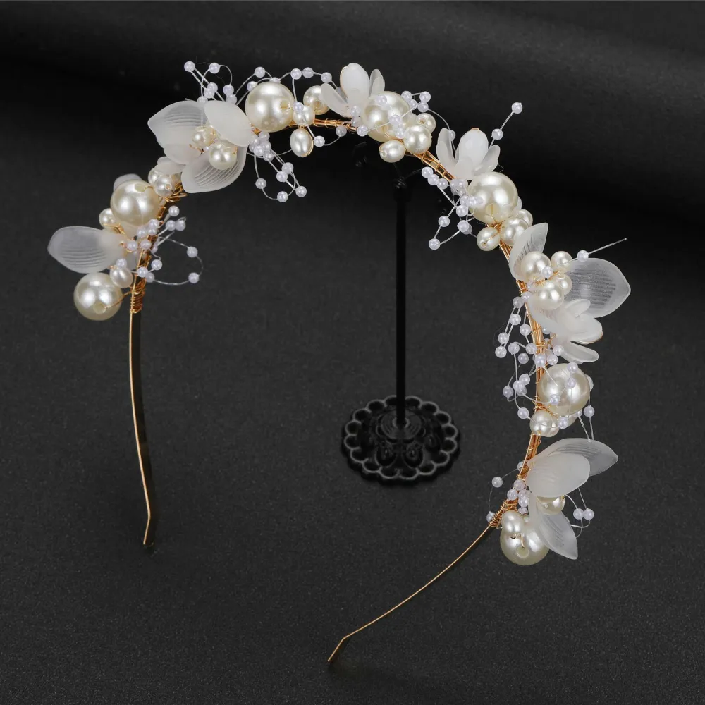 Bridal Headband Tiara Women Pearl Flower Headpiece Wedding Party Headpiece