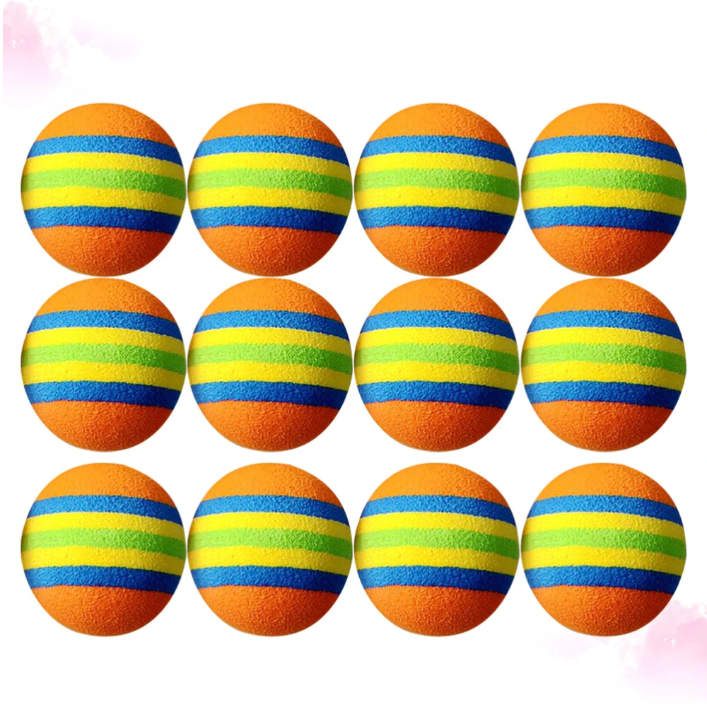 12Pcs Stripe Pattern Balls EVA Ball Colorful Balls Cat Pet Playing Balls Training Ball (Orange, Blue, Yellow, Green Stripe)