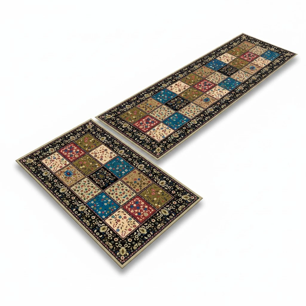 2PCS Beautiful Cartoon Patterns Modern Rugs Non-Slip Hallway Kitchen Carpet Rug Runner Rectangular Home Floor Mat 40 x 60cm and 40 x 120cm(Floral)
