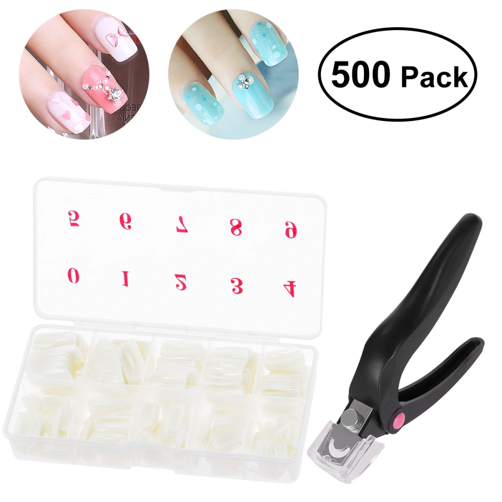 FRCOLOR 500 Pcs False Nails with Nail Clippers Full Cover Artificial Nails Stainless Steel Nail Art Tool Manicure Set