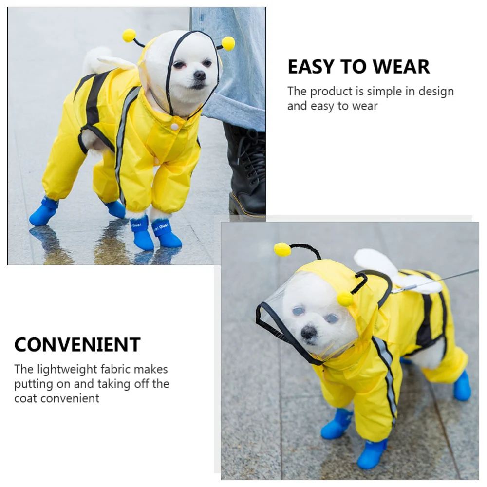 1 Pc Pet Bee Shaped Rain Slicker Hooded Raincoat Stylish Pet Raincoat for Dog