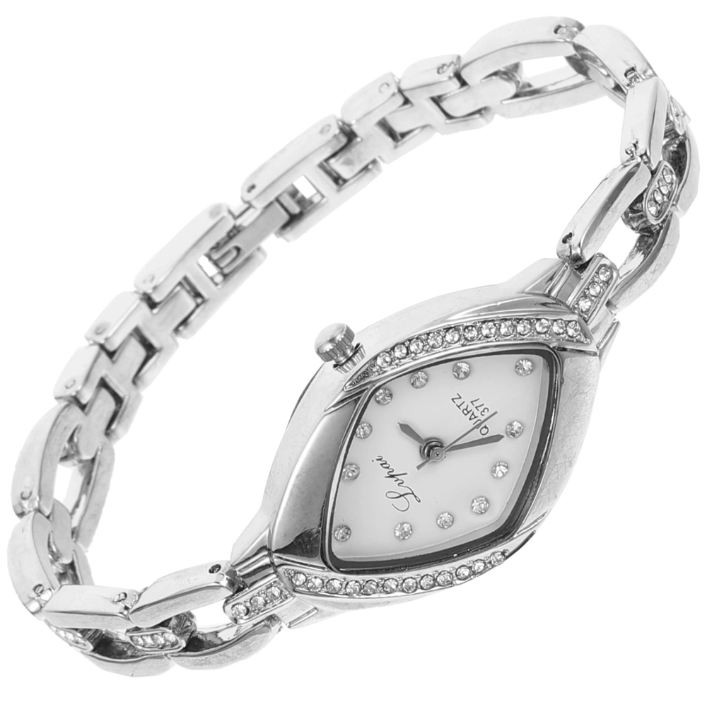 Lvpai P128 Women's Rhinestone Wrist Watches Steel Bracelet Analog Quartz (Silver White)